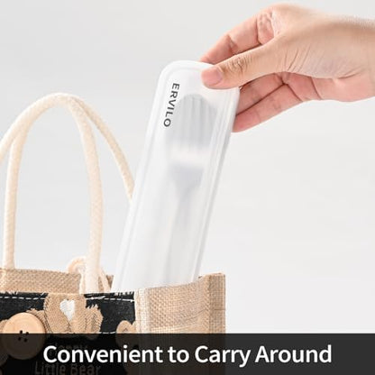 Travel Utensils with Case, Stainless Steel Portable Cutlery Set, Lunch Box Silverware for Work Camping Picnic, Reinforced Case with Snap-Lock Closure, Include Fork Spoon Knife Chopsticks, Silver