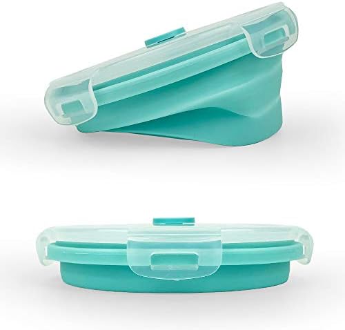 CARTINTS Small Collapsible Bowl Silicone Food Storage Containers Collapsible Camping Bowl for Travel Camping Hiking with Airtight Plastic Lids and 2Pack Silicone Dish Sponges- Blue, 500ml
