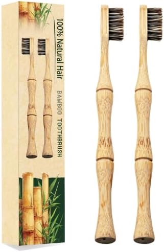 Bamboo Toothbrushes, Natural Horsehair Bristles, 2-Pack