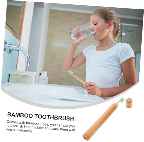 Healeved Sustainable Toothbrush Set Bamboo Storage Case 3 Disposable Toothbrushes Compact Travel Kit Random Color