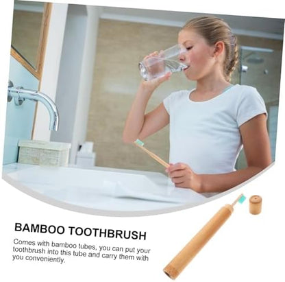 Healeved Sustainable Toothbrush Set Bamboo Storage Case 3 Disposable Toothbrushes Compact Travel Kit Random Color