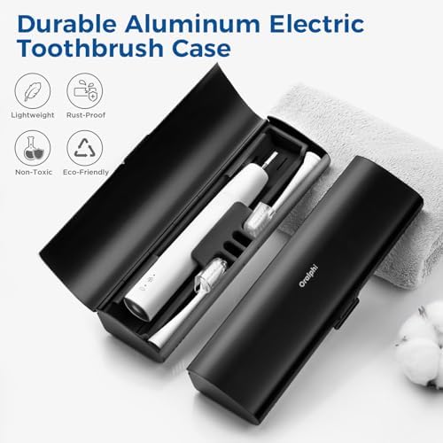 Aluminum Electric Toothbrush Travel Case, 2 in 1 Travel Toothbrush Holder for Oral B/Oral-B Pro 1000 1500 5000 and Most Electric Toothbrush for Traveling, Removable Silicone Liner-Black