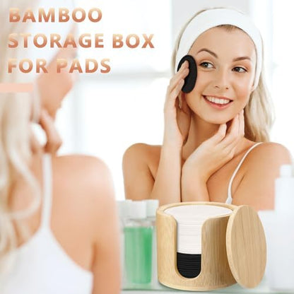 Foaincore 40 Pcs Reusable Makeup Remover Pads with Mesh Storage Bag and Bamboo Box Washable Bamboo Cotton Rounds Soft Reusable Face Pad for Toner Skin Various Skin Care Products(Black White)