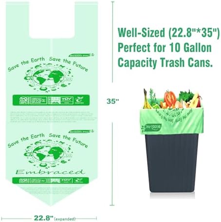 BEIDOU-PAC Compostable 13 Gallon Trash Bags, Tall Kitchen Garbage Bags with Handle, Sturdy Compost Bags, 100 Count, US BPI Certified