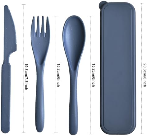 Travel Utensils with Case, Camping Utensils Wheat Straw Reusable Utensils Set With Case, Knife Fork and Spoon Utensil for Lunch Box (2 Pack)