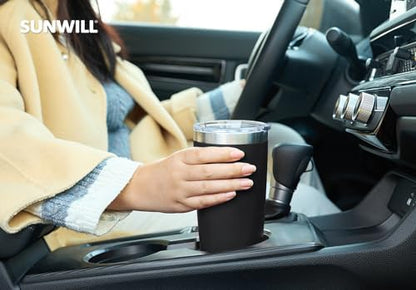 SUNWILL Travel Coffee Mug with Lid, 20 oz Tumbler Set of 2, Insulated Stainless Steel Cup for Water, Tea, Ice, Powder Coated Black 2 pack