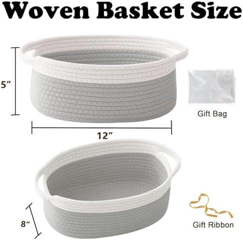 Woven Rope Basket - Baby Gift Basket with Bag & Ribbon