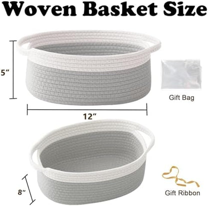 Woven Rope Basket - Baby Gift Basket with Bag & Ribbon