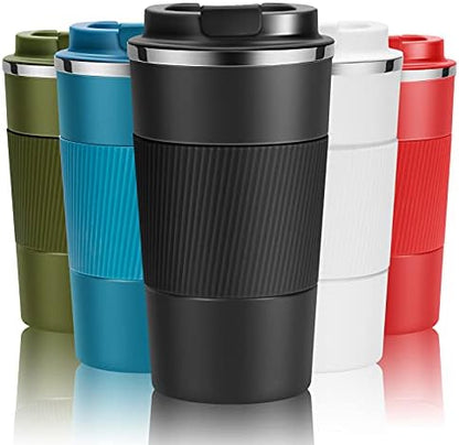 YINJOYI 17oz Travel Coffee Cups Insulated Mug Thermal Tumbler to Go with Lid Leak Proof Reusable Stainless Steel Coffee Mug Spill Proof for Hot and Iced Cold Drinks (Black, 510ml)