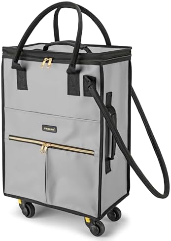 PASMAN Reusable Foldable Rolling Grocery Bag on 4 Wheels,Small,Matte-Grey