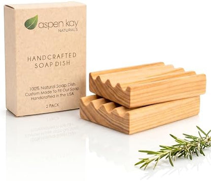 Wooden Soap Dish, Natural Soap Saver Tray with Drainage. 2 Pack - USA Made