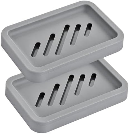 2PCS Grey Soap Holders, Premium Plastic Bamboo Dish for Shower, Bath