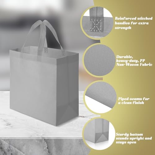 Reginary 50 Pcs Reusable Tote Bags Shopping Bags Non Woven, Grey