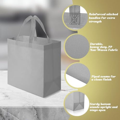Reginary 50 Pcs Reusable Tote Bags Shopping Bags Non Woven, Grey