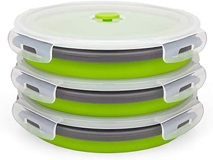 CARTINTS 1200ml Large Collapsible Meal Prep Containers, Reusable Silicone Food Storage Containers, Stackable Fridge Storage Containers, With Leakproof Lids, Microwave and Freezer Safe, Green