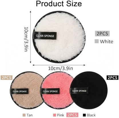 8PCS Makeup Remover Pads, Reusable Double-Sided Facial Cleansing Puffs, Microfiber Rounds Make Up Remover Pads, Soft Face Cleansing Puffs for All Skin Types (Pink, Black, Beige, White)