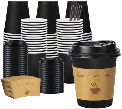 Lamosi 100 Pack 10 oz Coffee Cups, Disposable To Go Paper Cups with Lid