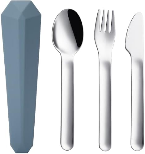 DEVICO Utensils for Lunch Box, 4Pcs Travel Silverware Set with Case, Blue