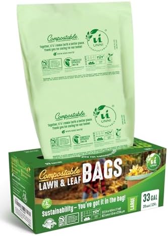 UNNI 30-33 Gallon Compostable Bags, 20 Count, 124 L, Extra Thick 1.1 Mil