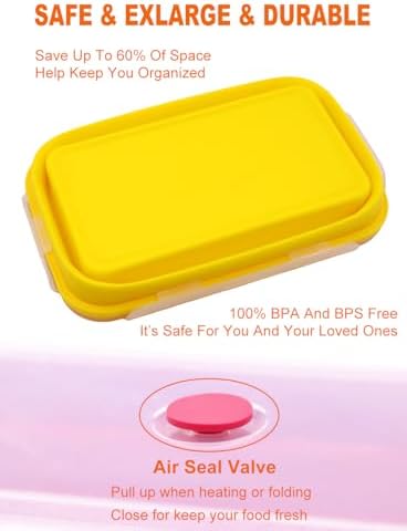 Set of 2 Extra Large Collapsible Silicone Food Storage Containers With Lids,82.8oz + 60.2oz Meal Prep Box, Bento Lunch Boxes, Rv Collapsible Bowls For Camping, Kitchen, BPA Free(Red and Yellow)