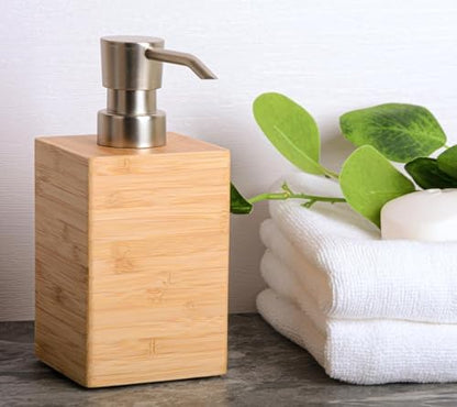 Clasin Home Bamboo Soap Dispenser with Anti-Slip Pads and Stylish Horizontal Wood Grain, Hand Dispenser for Bathroom, Kitchen, Dish, Lotion, Shampoo, Liquid Soap (7 Oz)