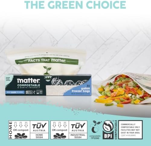 Matter Compostable Gallon Freezer Bags, Resealable, 30 Ct, Made From Plants