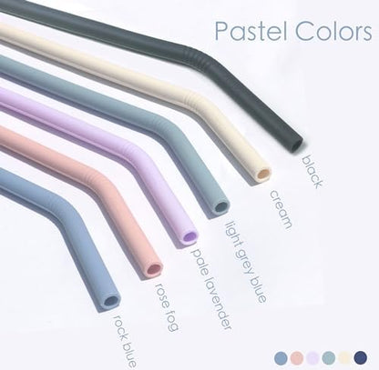 Pastel Color 14” Extra Long Silicone Replacement Straw for 40 oz Stanley Cup, Reusable Flexible Tall Giant Big Drinking Straw for Quencher Tumbler,1Gallon/64 oz Water Bottle,Hydro Jug-6 pack