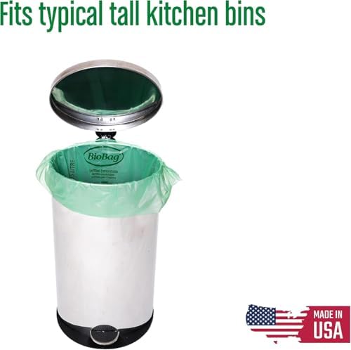 13 Gallon Tall Kitchen Compostable Trash Bags by BioBag, 48 Count, BPI Certified, Meets ASTM D6400 Standards, Made in USA, Food Scrap Bin Liners