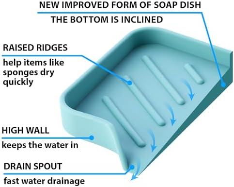 Light Green Silicone Soap Dish Tray, Self-Draining Soap Holder for Bar Soap, Silicone Soap Tray with Drainage, Soap Dishes for Kitchen Counter