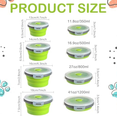 Suclain 4 Pcs Collapsible Bowls with Lids Silicone Camping Food Storage Container Expandable Folding Salad Lunch Box Travel Container for Hiking Camping