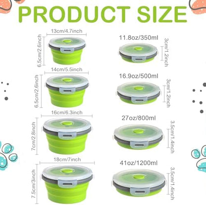 Suclain 4 Pcs Collapsible Bowls with Lids Silicone Camping Food Storage Container Expandable Folding Salad Lunch Box Travel Container for Hiking Camping