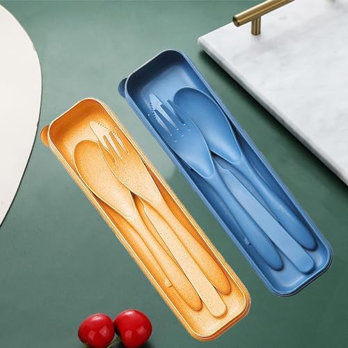 Reusable Travel Utensils Set with Case Wheat Straw Fork Spoon Knife Cutlery