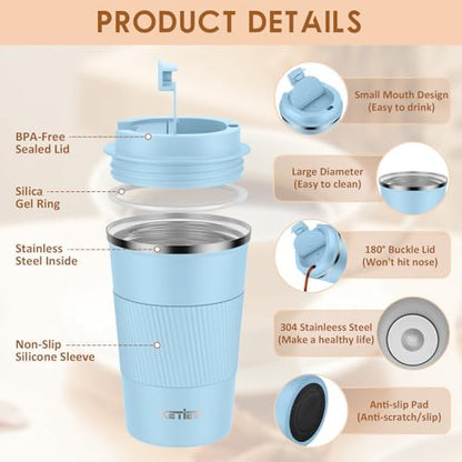 KETIEE Travel Coffee Mug 12oz: Insulated Coffee Cup with Leakproof Lid