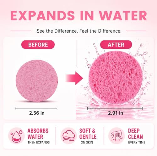 100-Count Compressed Facial Sponges, Natural Cellulose, Pink