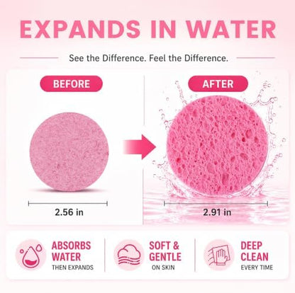 100-Count Compressed Facial Sponges, Natural Cellulose, Pink
