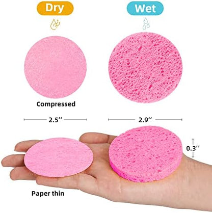 60-Count Compressed Facial Sponges|100% Natural Kickleen Cellulose Cosmetic Spa Sponges for Daily Facial Cleansing|Makeup and Mask Removal | Exfoliating | Skin Massage | Pore Exfoliation(Pink)