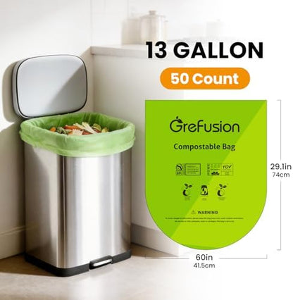 Compostable Bags,Trash bags 13+ gallon tall kitchen, Compostable Trash Lawn & Leaf Yard Waste Bags,Kitchen Compost Trash Bin Compatible,Extra Thick1.01 Mills,Certified by BPI and OK Compost