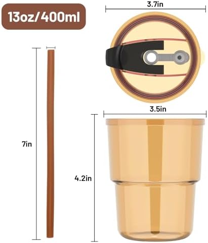 Luxfuel 13 oz Glass Cups with Lids and Straws Reusable Iced Coffee Tumbler
