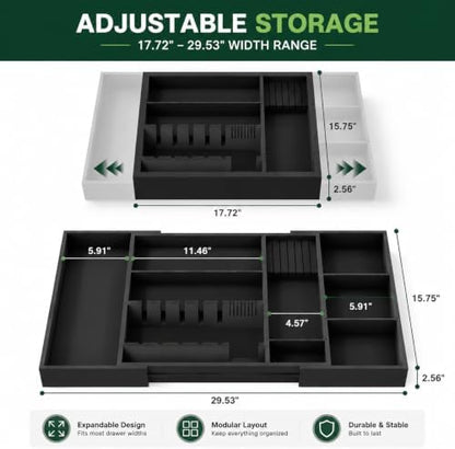 Bamboo Expandable Kitchen Drawer Organizer, 17.7-29.5 in,Black