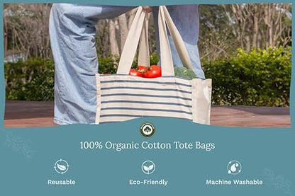 Best Canvas Grocery Shopping Bags - Cloth Grocery Tote Bags - Reusable Cotton Grocery Tote Bags with Bottle Sleeves