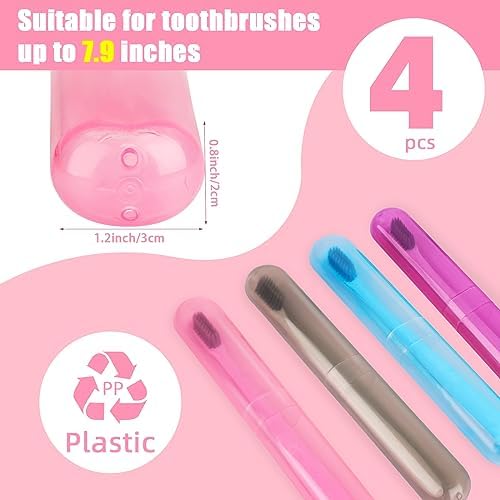 Hooqict 4 Pack Travel Toothbrush Case Portable Travel Toothbrush Holder Plastic Toothbrush Container Protector Cover Case for Traveling, Bathroom, Camping, Home, School, Business