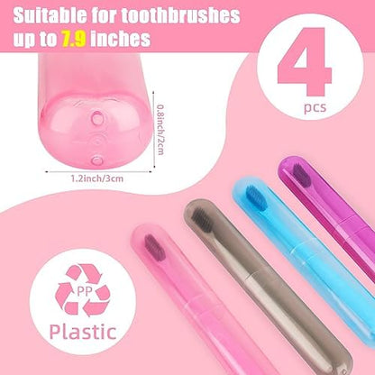 Hooqict 4 Pack Travel Toothbrush Case Portable Travel Toothbrush Holder Plastic Toothbrush Container Protector Cover Case for Traveling, Bathroom, Camping, Home, School, Business