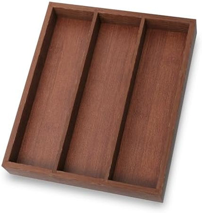 Fibogollo Bamboo Silverware Organizer with 3 Slots for Kitchen(Brown)