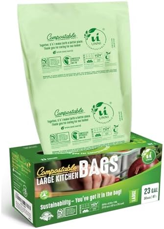 UNNI 20-23 Gallon Compostable Bags, 60 Count, 87 Liter, Extra Thick 1.0 Mil