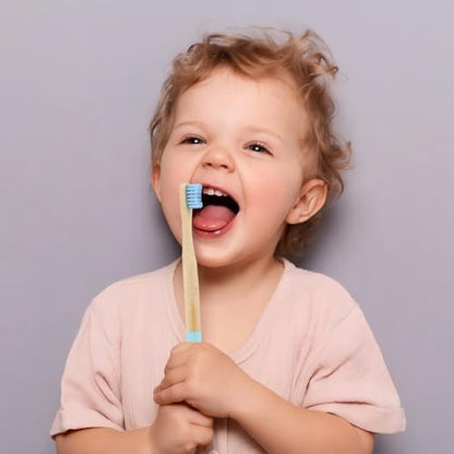Kids Bamboo Toothbrush - Child Size Soft BPA Free Color Safe Bristles (4 Pack)