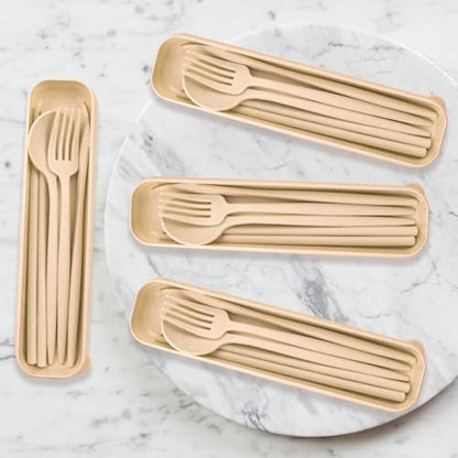 4 Sets Reusable Utensils Set with Case,Camping Cutlery Set Travel Silverware Set with Case Lunch Utensils Set for Work,Utensil Sets for Lunch Picnic Daily Use Outdoor (Beige)
