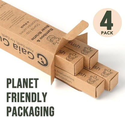 Gaia Guy Bamboo & Boar Bristle Toothbrushes – 4 Pack | Natural Boar Bristles | Plastic-Free, Standing Handle | Minimalist, Low-Waste Oral Care