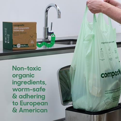 Compostic Compostable 13 Gallon Trash Bags, 100 Ct, Extra Strong