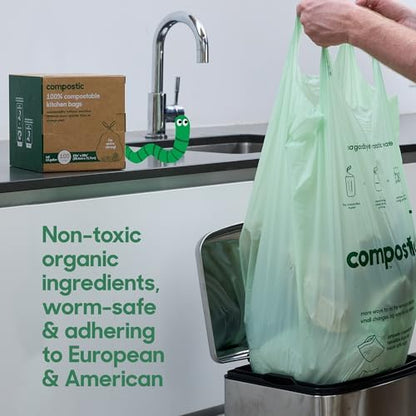 Compostic Compostable 13 Gallon Trash Bags, 100 Ct, Extra Strong
