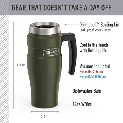 THERMOS Stainless King Travel Mug with Handle, 16oz, Army Green